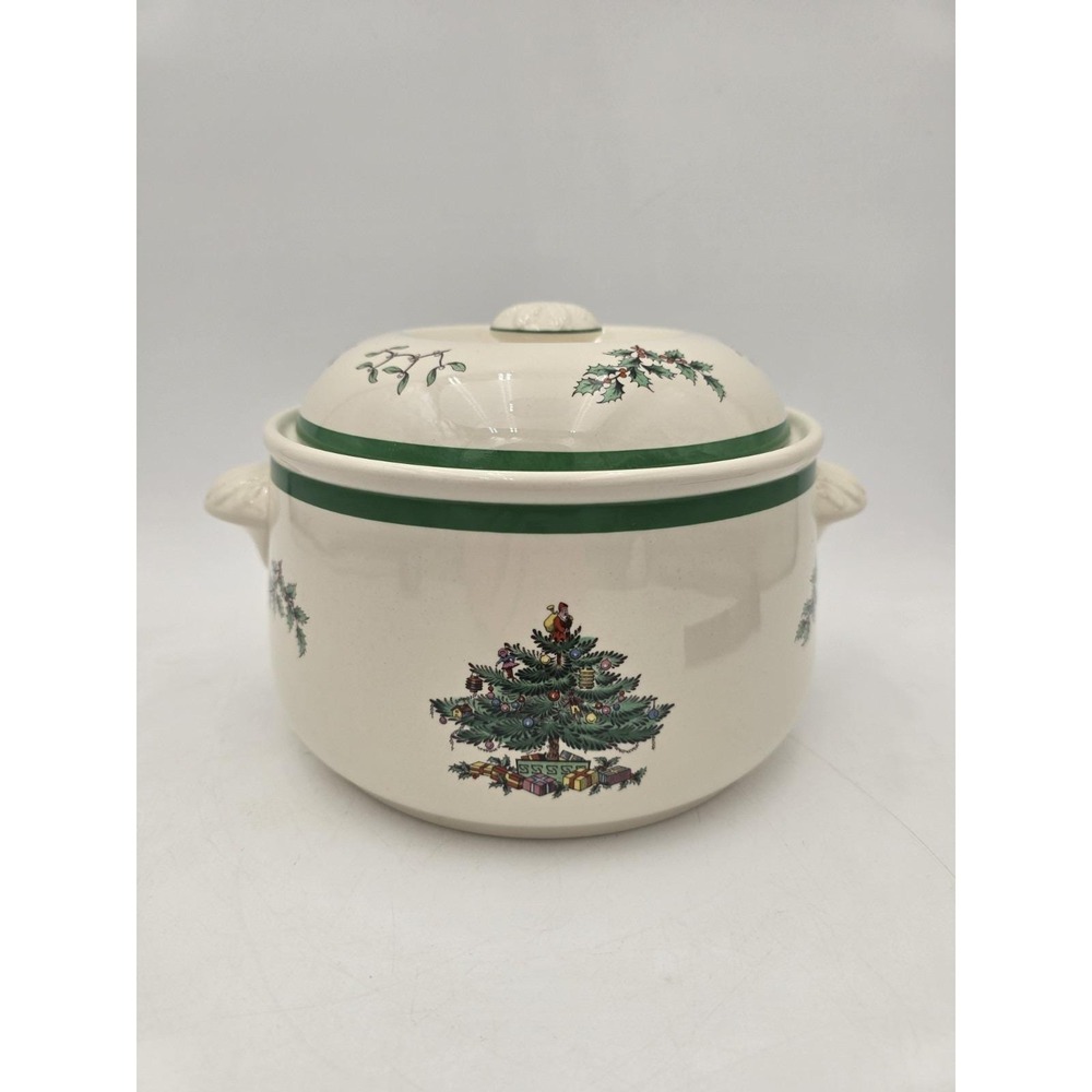 Spode England Christmas Tree Round Covered Casserole Dish Vintage 2qt Straight
